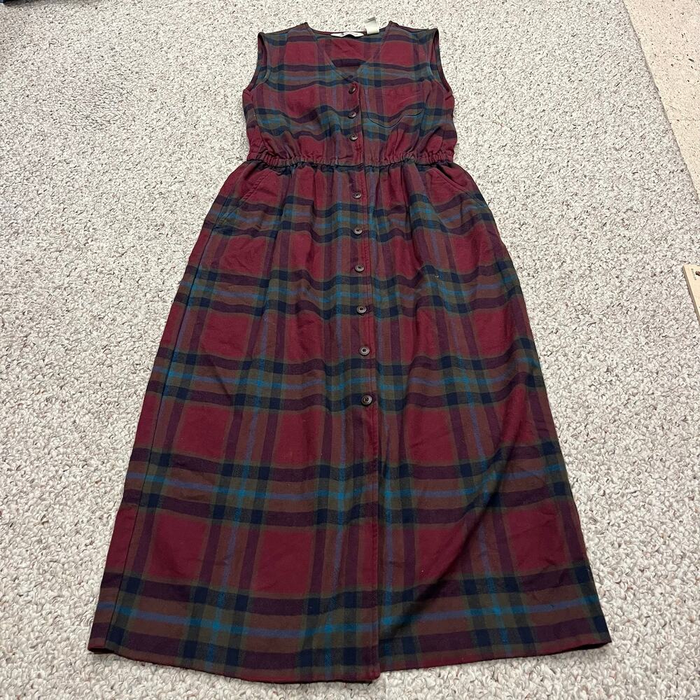 Eddie Bauer Flannel Sleeveless Button Front Dress L Cabincore Granola Outdoor